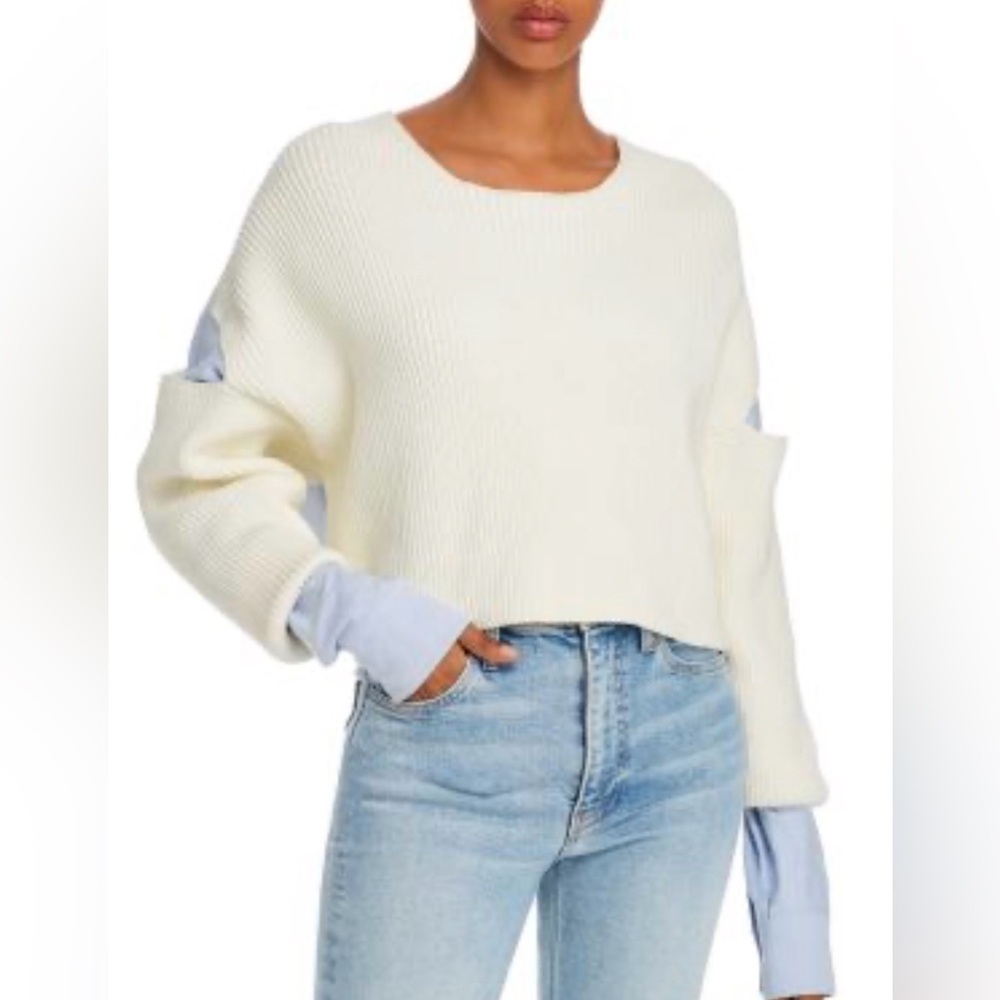 Alexander Wang Cream Ribbed Cropped Women’s Sweater